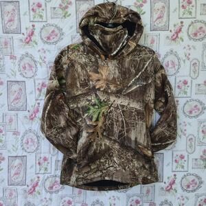 RealTree Camo Hoodie Brown Green Built In Neck Gaiter Size L/G (10-12)